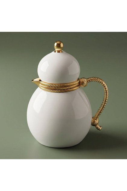 Tamim 9 Dallah Thermos Al Saif Gallery, 0.5 liter, stainless steel inner liner, gold handle, self-service, press type - white gold