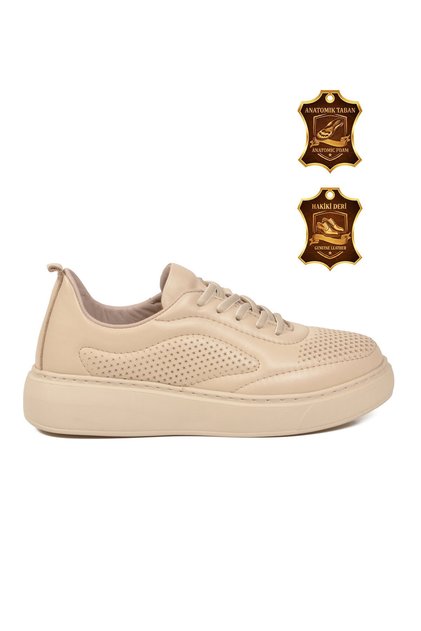 Women's Beige Genuine Leather Anatomical Comfortable Soft Sole Casual Walking Shoes Z204