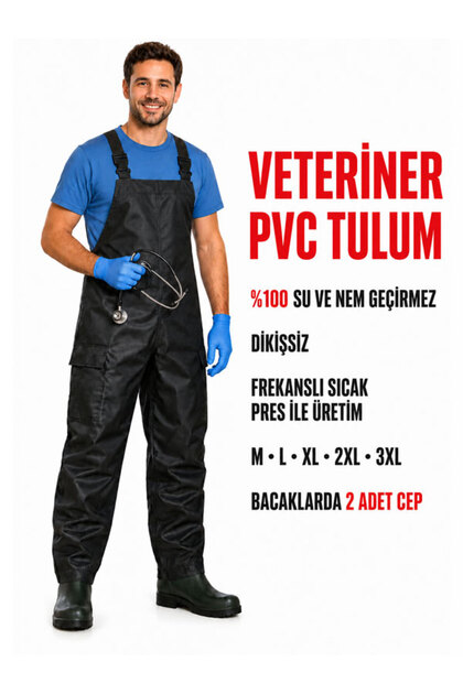 Veteriner Tulumu PVC %100 Su ve Nem Geçirmez Dikişsiz Özel Üretim Cepli Tulum