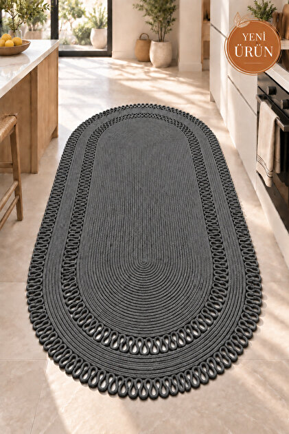 Alessa Doğal Oval Hasır Jüt Kilim Oval Dekoratif Örgü Kilim – Modern Bohem Tasarım, Şık ve Doğal Görünüm, Salon, Mutfak ve Antre Kullanımı Desenli, Dekoratif, Kilim, Salon Çeyizlik, Hediyelik