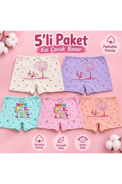 5li kız çocuk boxer pamuklu iç çamaşırı 4-5-6-7-8-9 yaş için