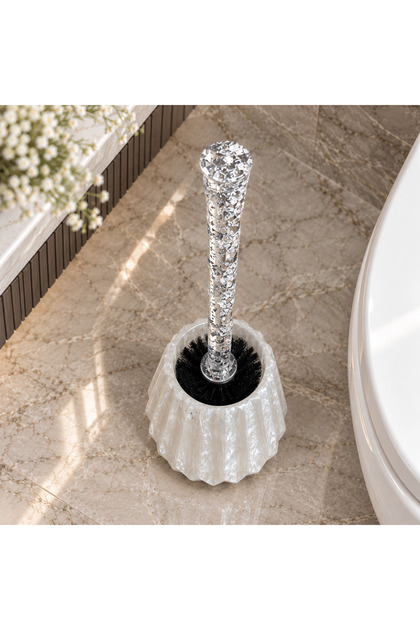 Gümüş Varaklı Dekoratif Tuvalet Fırçası Seti – Şık ve Modern Banyo Aksesuarı