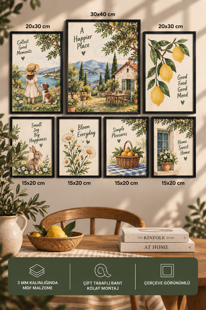 7-Piece Frame-Looking Modern Painting Set | Lemon Living Room, Office, Kitchen and Study Room Wall Decoration