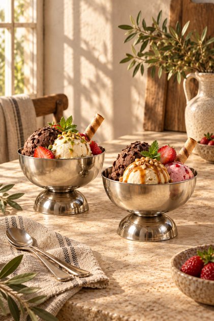 Set of 2 11 cm Steel Footed Ice Cream Bowls, Turkish Delight Bowl, Snack Bowl, Presentation Bowl