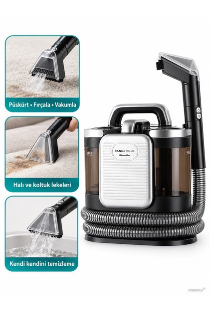 450 W Koltuk ve Halı Yıkama Makinesi, Sıvı Püskürtme ve Islak Vakumlama, 1,6 L Temiz Su Haznesi +