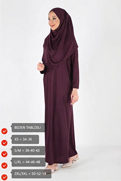 2133_Tek Parça Kaymaz Başörtülü Namaz Tesettür Elbisesi Boneye Son ÇANTA HEDİYELİ