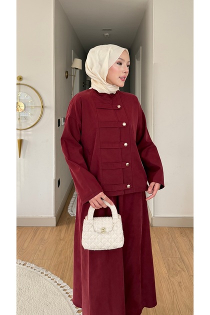 Molly Nelly Women's Chinese Buttoned Seasonal Stylish Skirt Suit