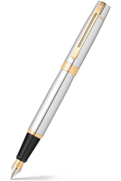 300 Chrome Fountain Pen with Gold Trim and Medium Nib