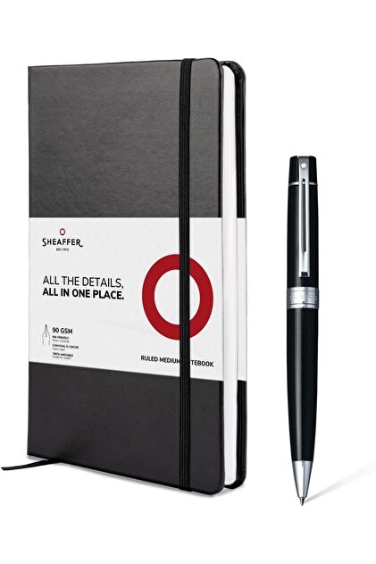 300 Gift Set | G9312 Gloss Black with Chrome Trim Ballpoint Pen with Medium Notebook | Luxury Gift Set