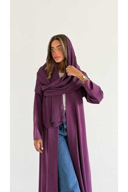 MWT1235 - عبايه ساده مع طرحه لينن