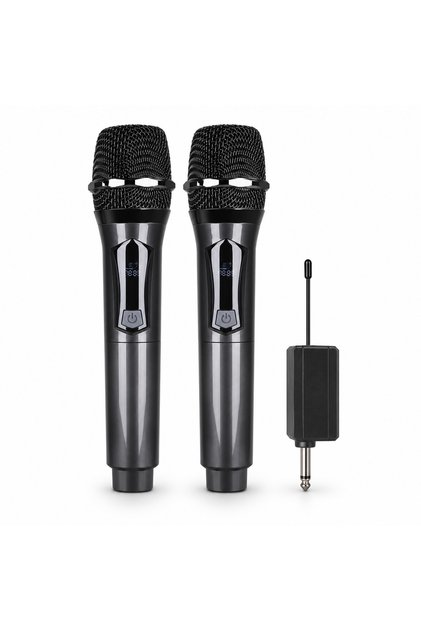TTD-M12 Çiftli Kablosuz El Mikrofonu Seti UHF Alıcılı Tak Çalıştır Karaoke Mikrofonu