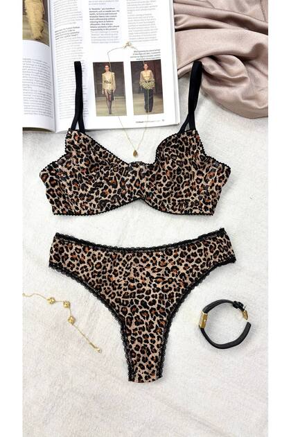 Leopard Patterned Camisole Bra Panty Set