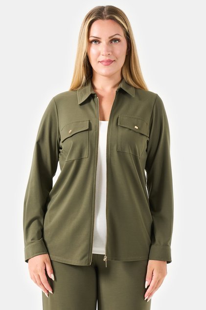 50194Ts Khaki Zippered Knitted Jacket