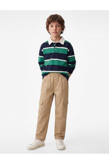 Elastic Waist Pocketed Cotton Gabardine Oversize Cargo Pants