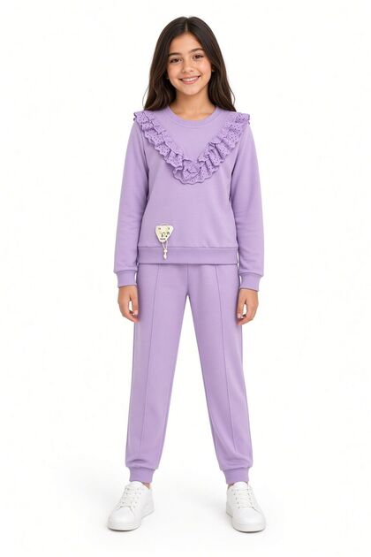 Collar Embroidered Girls' Suit