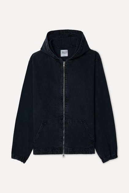 Erkek Siyah Oversize Fermuarlı Kapüşonlu Ceket