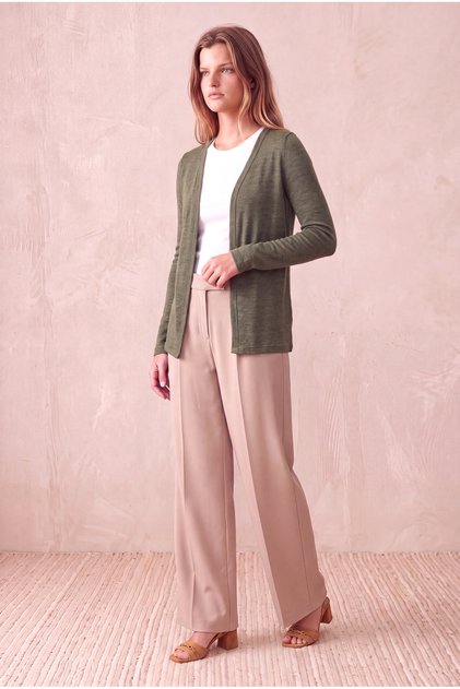 Women's Viscose Blended Green Long Sleeve Open Front Cardigan Esther