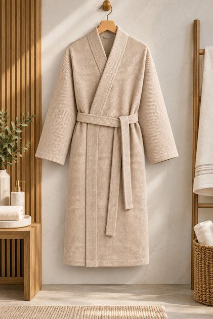 Pamuklu Waffle Pike Unisex Bornoz – Kadın Erkek – %80 Pamuk %20 Viskoz