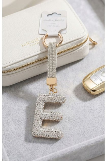 Zircon Stone Letter Keychain & Bag Accessory