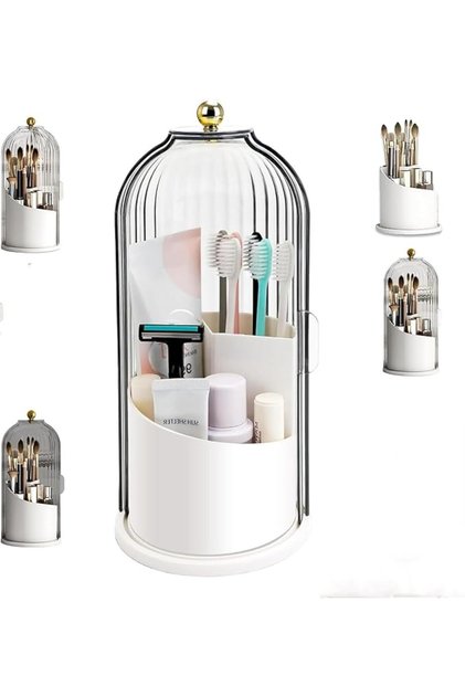 Concealed Rotating Toothbrush Holder Make Up Brush Holder Organizer with Lid 360 Rotation Bathroom W