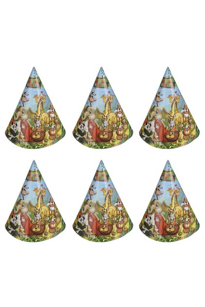 Coifuri de petrecere cu animale din jungla, carton multicolor, Happy Birthday, 16 cm inaltime