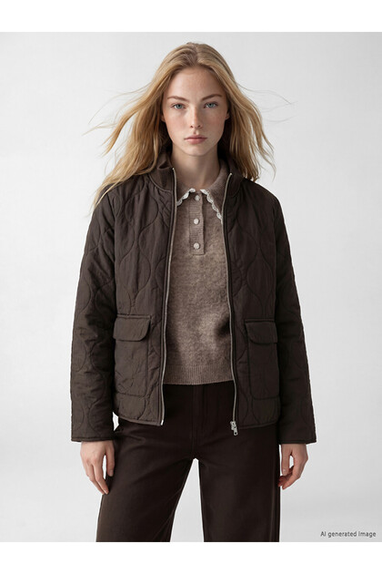 Özmarka New Season Brown Stand Collar Quilted Women's Coat