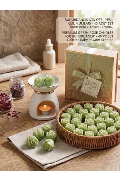 40'lı Set Özel Yapım Gül Formunda Organik (Soya) Buhurdanlık Mumu – Kokulu - Parafin İçermez