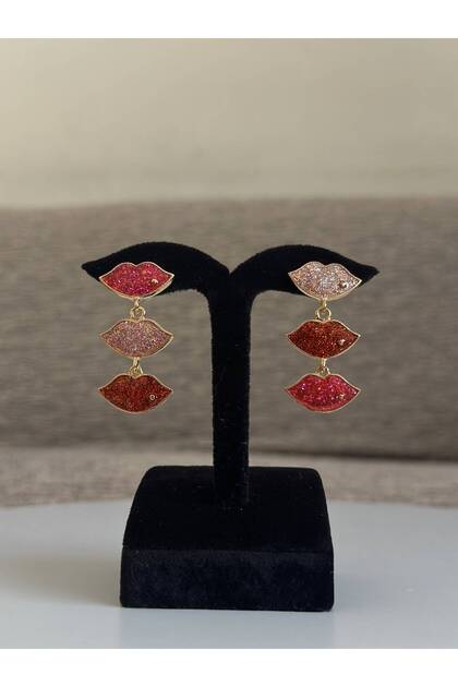 Gold Color Glittering Multi-Lip Figured Dangle Earrings for Women