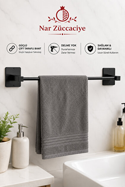 Kare Yapışkanlı Siyah Uzun Havluluk Banyo Mutfak Havluluk Siyah