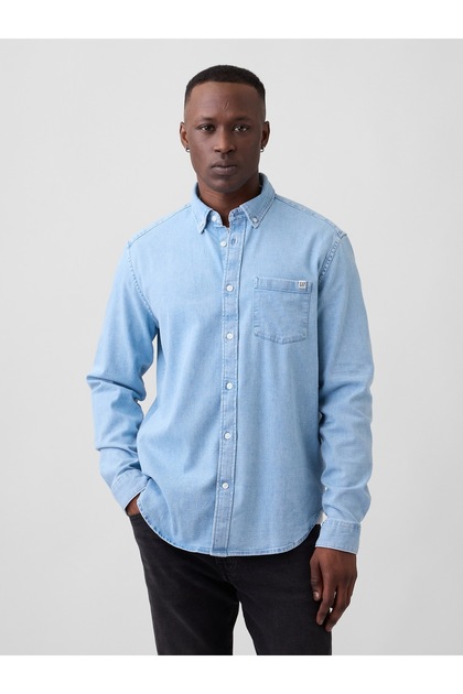 Erkek Açık Mavi Relaxed Denim Gömlek
