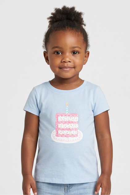 Toddlers Girl Short Sleeve Graphic Print Top, Light Blue