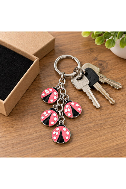 Metal Keychain with Ladybug Figure and Multiple Charms – Colorful and Adorable Design