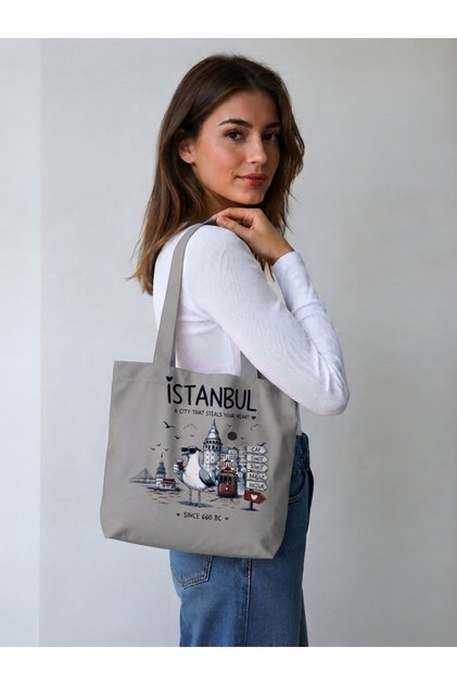 Sümer Işık Tasarım Koleksiyonu - Istanbul Souvenir Canvas Shoulder Bag