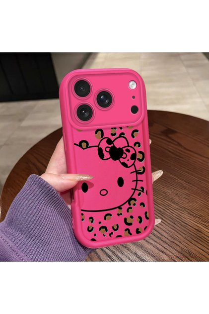iPhone 17 Pro Max Compatible Pink Red Silicone Leopard Pattern Kitty Case Shockproof Camera Protection