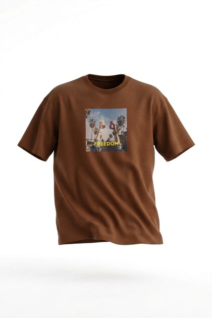 Freedom Printed - Premium Fabric Oversize Men's Short Sleeve T-Shirt Brown