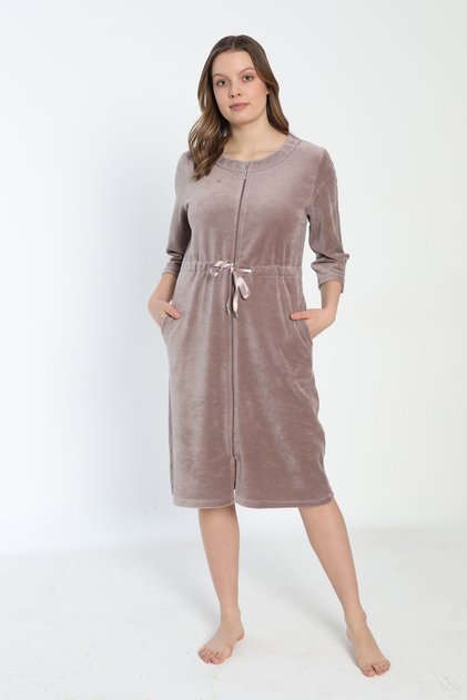 Women's Cotton Velvet Zippered Winter Dress / Mink 3821