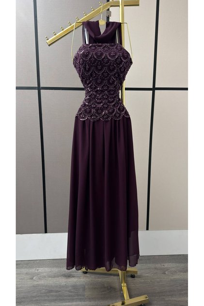 Chiffon Evening Dress with Sequins and Beading