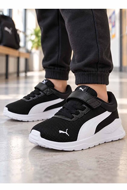 Çocuk Siyah Beyaz Günlük Spor Ayakkabı Cırt Cırtlı Rahat Sneaker