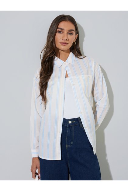 Multi-Color Striped Long Sleeves Oversized Shirt