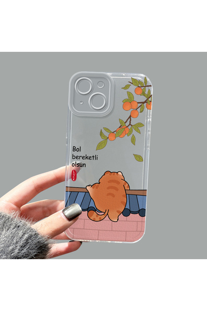 iPhone 13 Compatible Camera Protected Anti-Shock Aesthetic Print Patterned Transparent Silicone Case