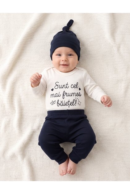 Set 3 piese Sunt Cel Mai Frumos Baietel, bleumarin