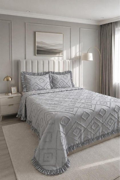 Ruffle Samira 3 Piece Double Pique Set Gray
