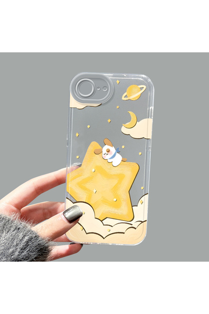 iPhone 16E/17E Compatible Transparent Silicone Case Starry Sky Cute Rabbit Pattern Camera Protected Anti-Shock