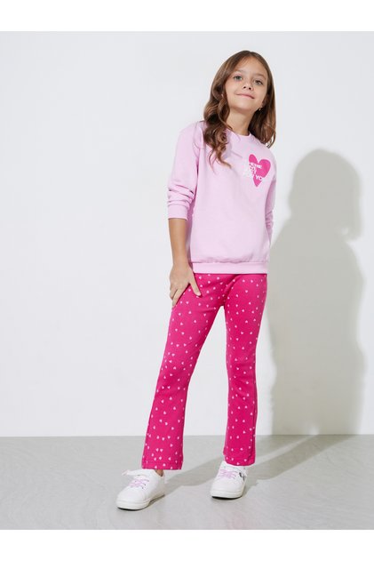 Girls Pink Heart Print Oversized Sweatshirt and Leggings Set