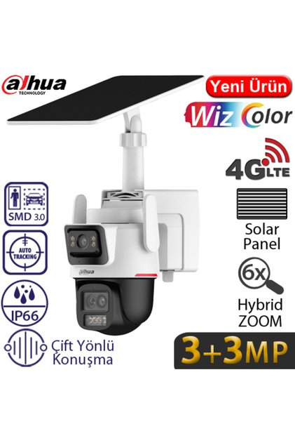 (IPC-PTS2649C-3E3Z-4GB20) 3+3MP IR 4G WIZCOLOR SOLAR GÜNEŞ ENERJİ DESTEKLİ IP PT KAMERA