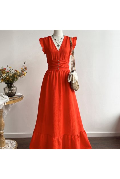 A-Line Maxi Dress with Short Sleeves