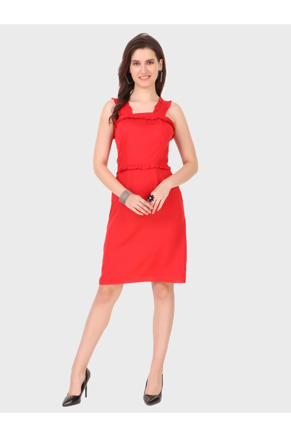 Red Sleeveless Knee-Length A-Line Dress