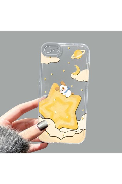iPhone 7/8/Se 2020 2022 Compatible Transparent Silicone Case Starry Sky Cute Rabbit Pattern Camera Protected Anti-Knock