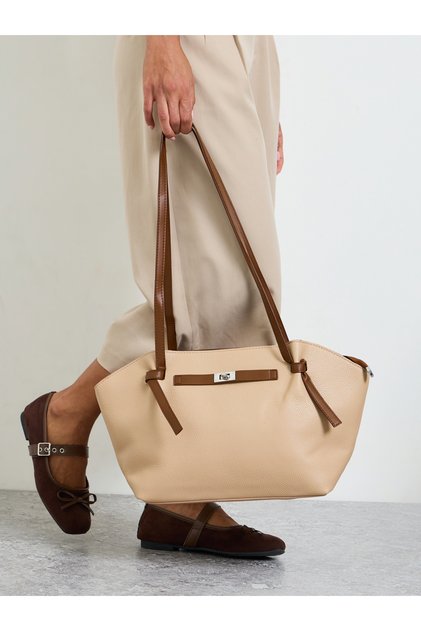 Khaki Tote Bag with Contrast Straps