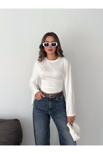 Women's Viscose Fabric Crew Neck Long Sleeve Blouse